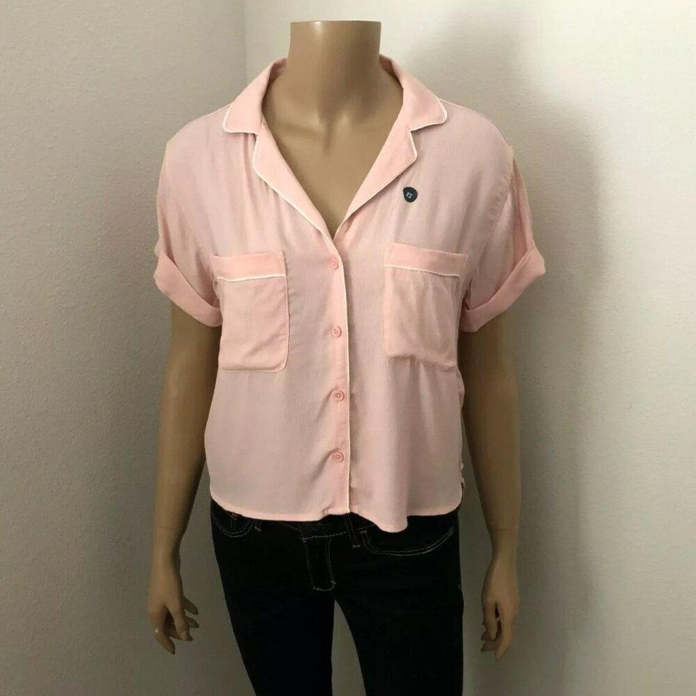 NWT Abercrombie Size XS Pink Button Down Shirt Crop Top